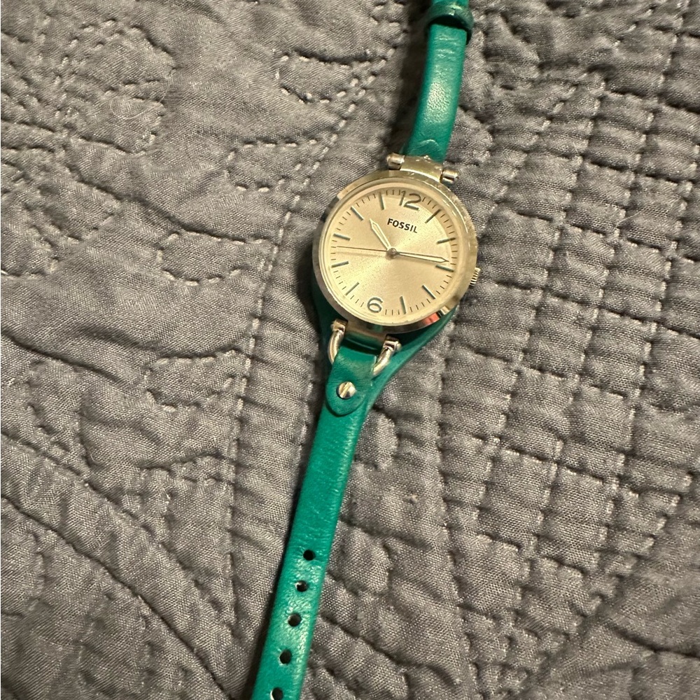 Fossil Georgia Silver Dial Watch with Teal Strap